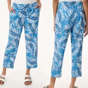 Jones NY Women's Printed Pull On Drawstring Crop Trouser Blue Lagoon Multi PXL